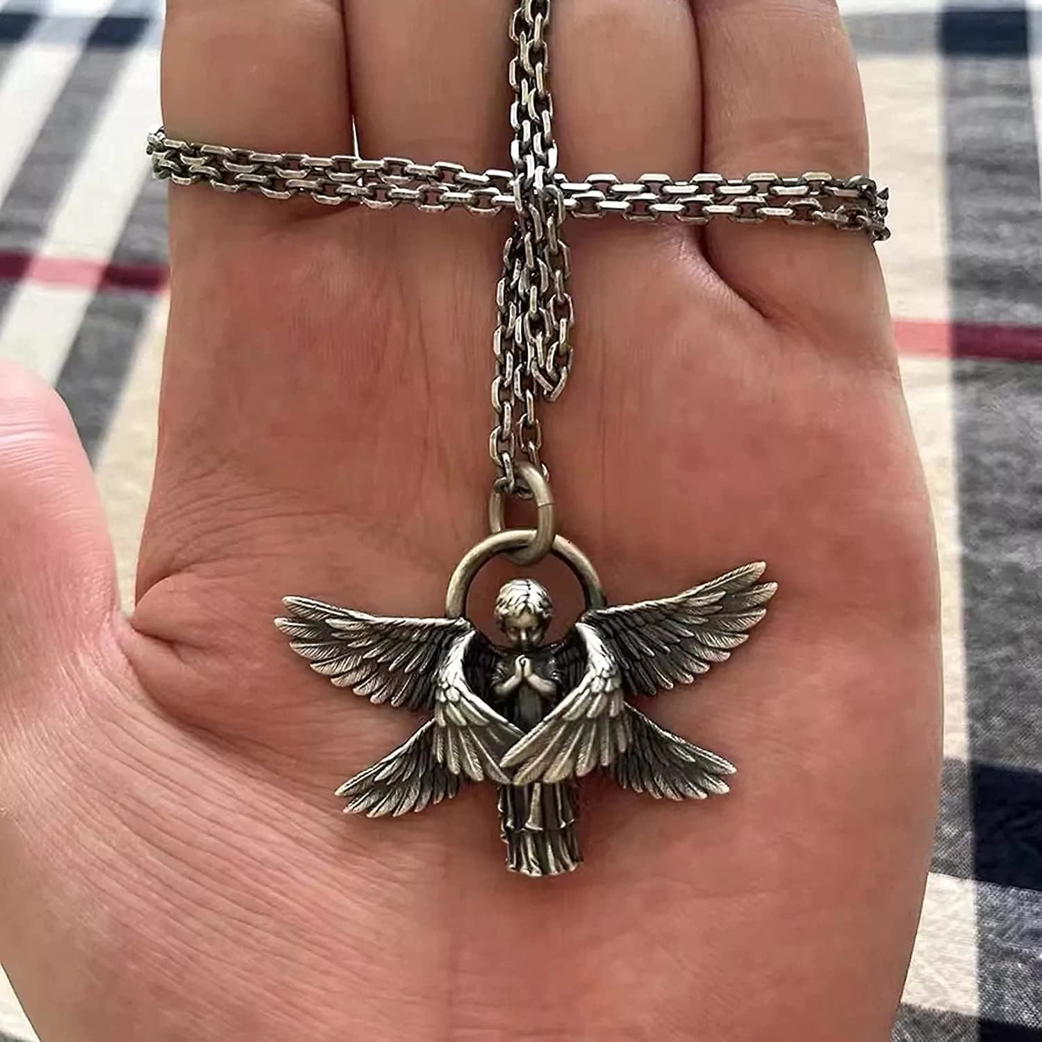 Colgante de ala de ángel orante, collar de buena suerte