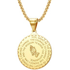 Praying Hands Round Plaque Necklace