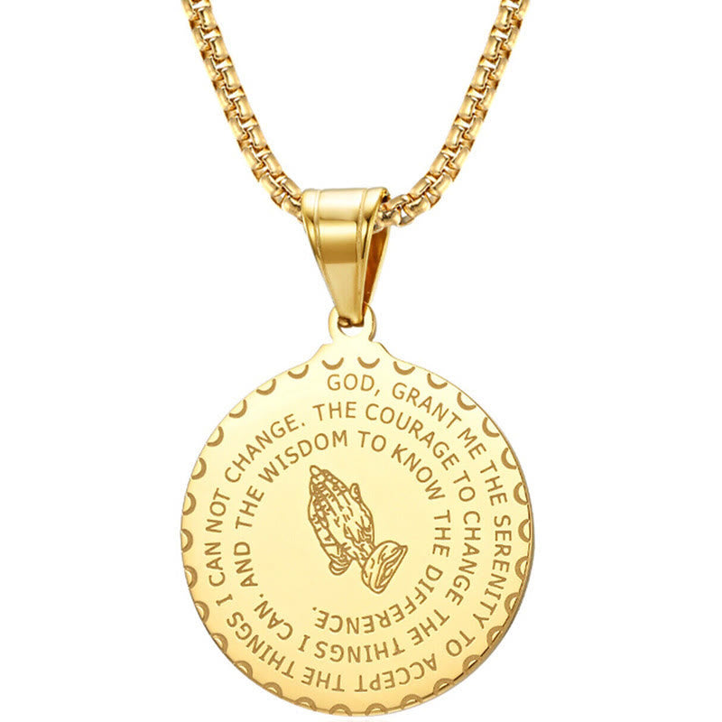 Praying Hands Round Plaque Necklace