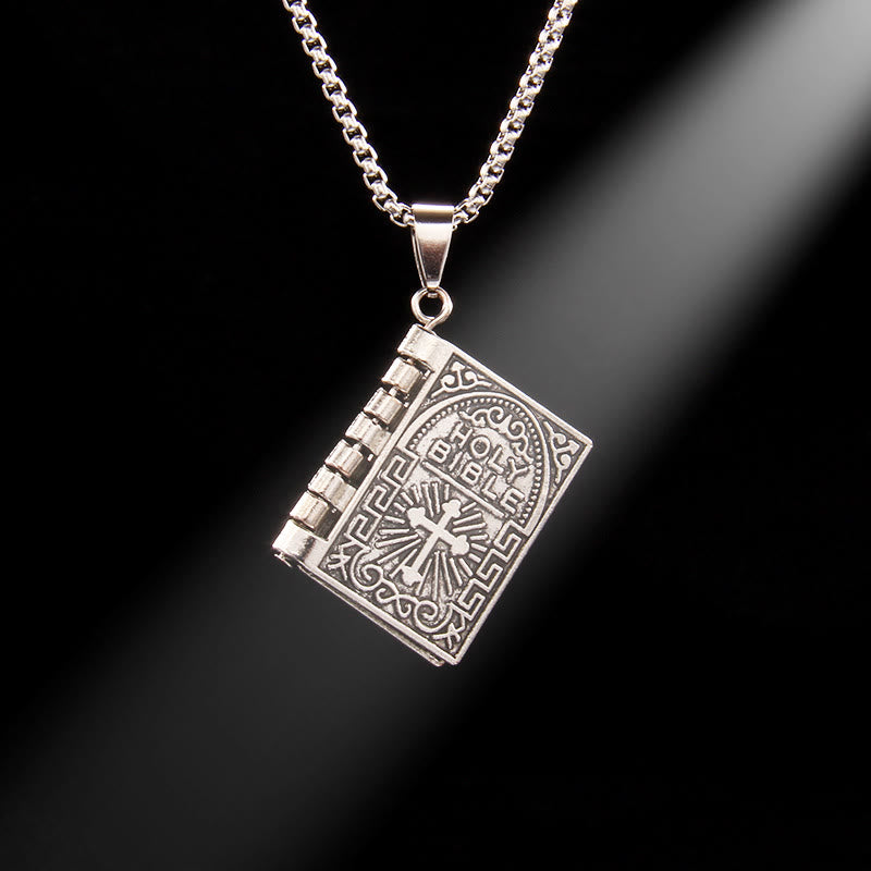 Collar de calidad con colgante de Biblia sagrada y cruz giratoria