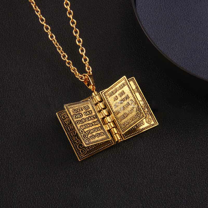 Collar de calidad con colgante de Biblia sagrada y cruz giratoria